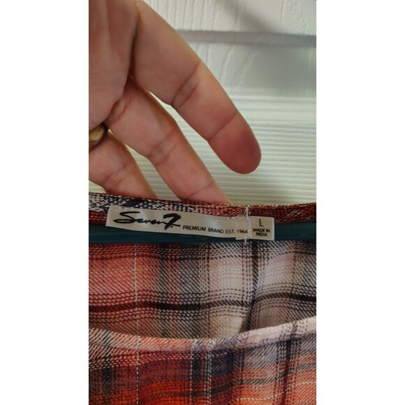 Melissa McCarthy Seven7 Women's Red Plaid Large 3/4 Balloon Sleeve Top - Picture 4 of 6